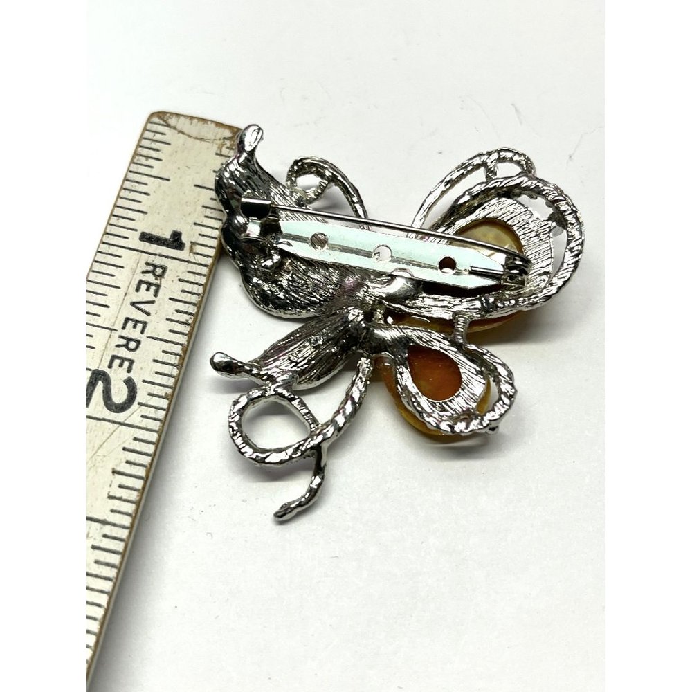 Vintage Yellow Rhinestone Butterfly Brooch Pin - Picture 2 of 2